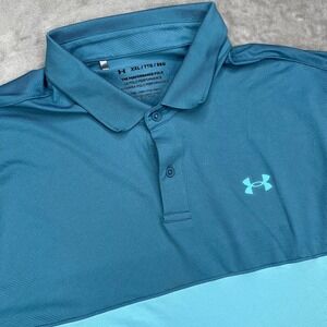 Under Armour The Performance Polo Shirt‎ Mens 2XL Blue Golf Colorblock Stretch